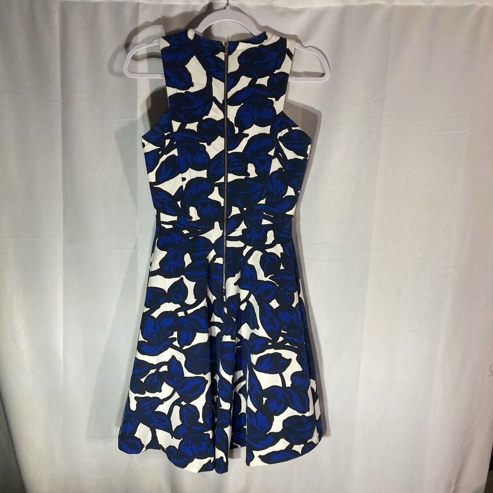 BANANA REPUBLIC white blue black floral sleeveless aline dress 2 - Picture 6 of 9